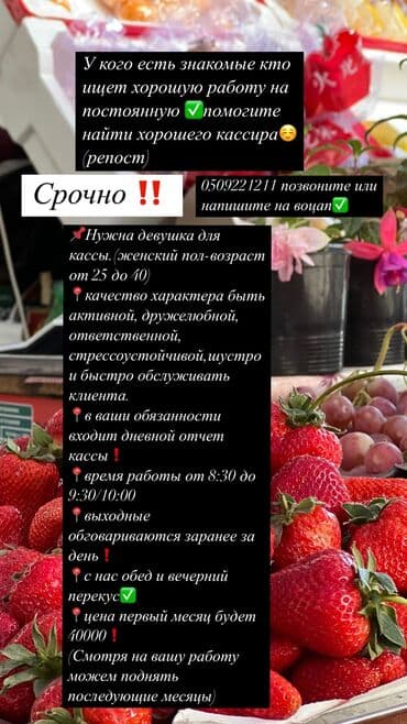 офис на час: Требуется Кассир, График: Гибкий график, Без опыта, Оплата переработки, Полный рабочий день — 1