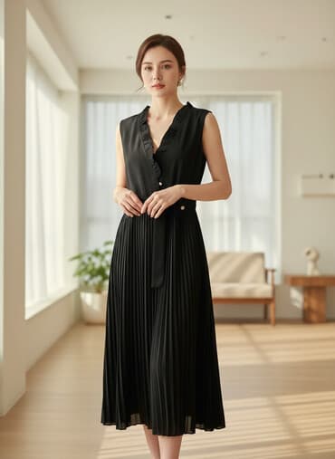 черное трикотажное платье с длинным рукавом: Повседневное платье, Made in KG, Осень-весна, Длинная модель, Креп, Сарафан, L — 1