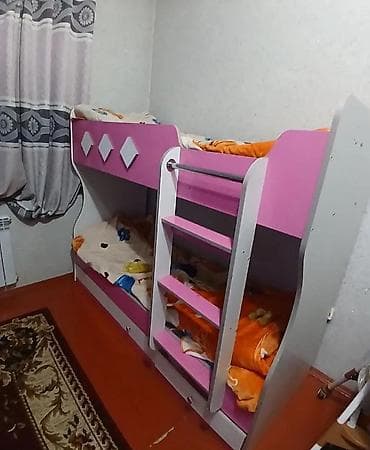 детские кровати 2 этажные: Двухъярусная детская кровать, ЛДСП, цвет - Розовый — 1