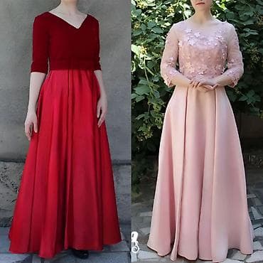 Айымдардын кийими: Кече көйнөгү, А-силуэт, Узун модель, Атлас, Жеңдери менен, Шлейф, M — 2