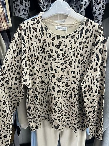 Толстовкалар, худилер: Світшот женский XINRUIJIALIN с леопардовым принтом. - Свободный крой — 1