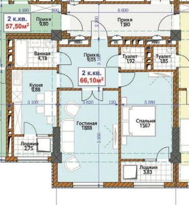 сдам квартиру на длительный срок: 2 бөлмө, 66 м², Элитка, 14 кабат, ПСО (өзү оңдоп түзөтүп бүтүү үчүн) — 6