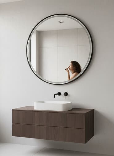 рама для картины: Элегантное круглое зеркало в тонкой черной раме. Изделие предназначено — 1