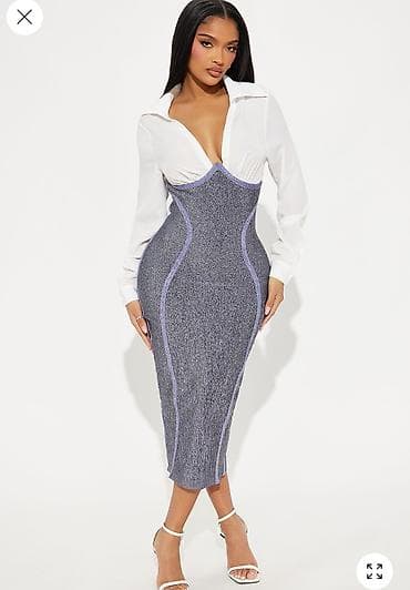 белая платье: Платье-микc: рубашка + корсетное миди - Эффект 2-в-1: верх в стиле — 1