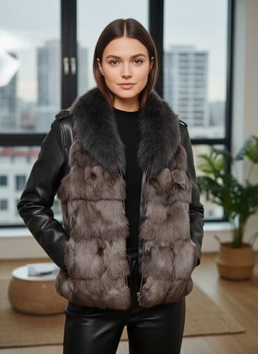 растровые куклы: Меховой жилет из натурального меха зайца в холодном серо-дымчатом — 1