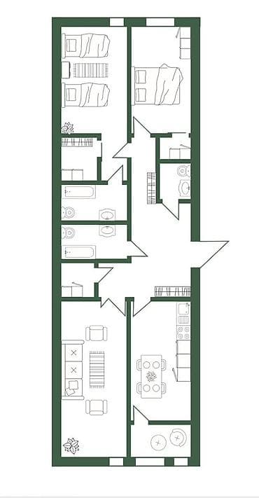4 комнаты, 126 м², Элитка, 6 этаж, Готовая ПСО (под самоотделку)