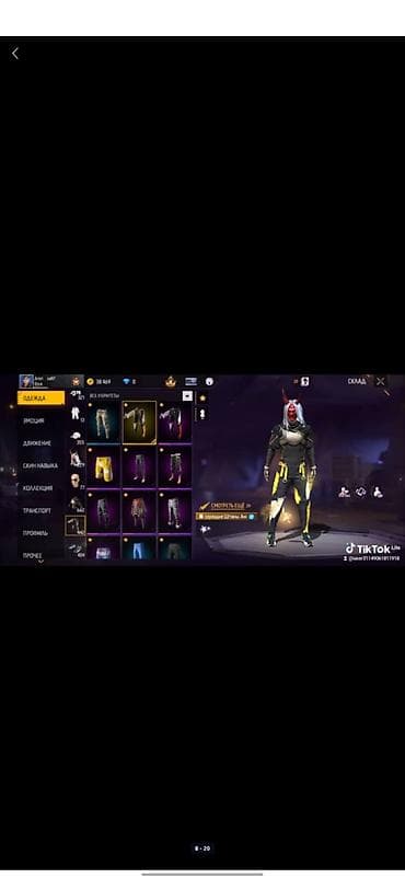 нагрудные знаки: Игровой аккаунт Free Fire Состав: - Большая коллекция скинов одежды — 1