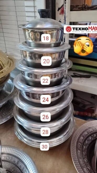 ключи набор: Набор металлических мисок/тазов с крышками из нержавеющей стали — 3