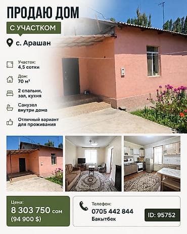 мансардный дом: Продаю дом с участком — с. Арашан • Участок: 4,5 сотки • Дом: 70 м² • — 1