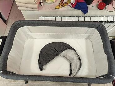 Азык-түлүктөр: Балдар үчүн кошумча коюлган керебет, Колдонулган, Дөңгөлөктүү, Бөлүп төлөө менен, түсү - Боз — 3