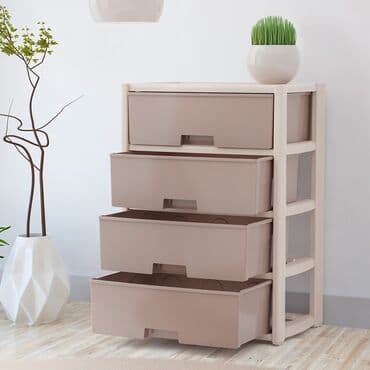 прикроватные тумбочки размеры: Комод для одежды, Новый, Без зеркала, Пластик, цвет - Бежевый, Платная доставка — 3