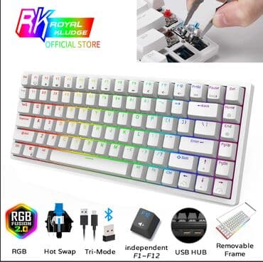 клавиатура rk r75: Клавиатура, Royal Kludge, Механикалык, Bluetooth, Зымдуу туташтыруу, Өлчөмү: 80% — 3