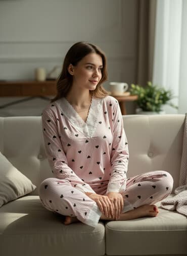 Киреге берилүүчү кийимдер: Домашние комплекты/пижамы Варианты: - Длинный рукав + брюки — 1