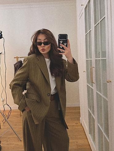 Женский костюм-двойка в винтажном стиле - Цвет: оливково‑коричневый с — 1