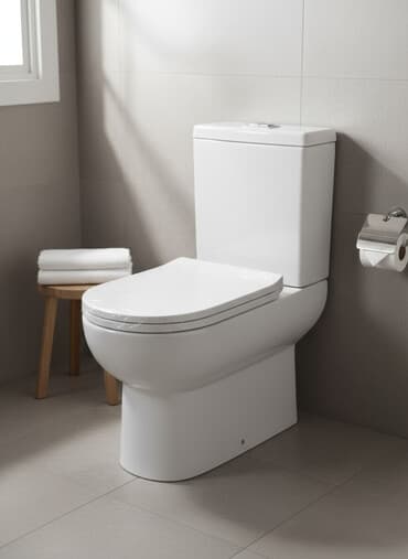 уличный туалет: Белый унитаз-компакт с бачком, предназначенный для установки в ванных — 1