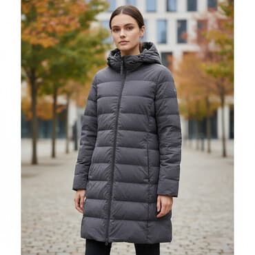 Пуховик Uniqlo с капюшоном, женский, размер M. - Цвет: темно‑серый. -