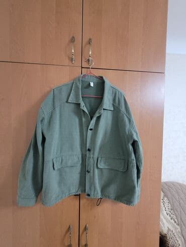 хаки куртка: Джинсовая куртка, Свободная модель, Осень-весна, Укороченная модель, S — 1