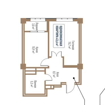 1 комната, 43 м², Элитка, 5 этаж, ПСО (под самоотделку)