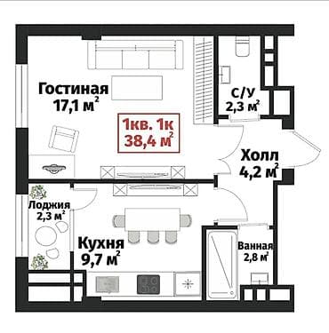 all group: 1 комната, 38 м², Элитка, 14 этаж, Готовая ПСО (под самоотделку) — 3