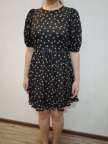 джинсовки: Платье мини в горох - Цвет: черный с бежевыми горошинами - Фасон — 3