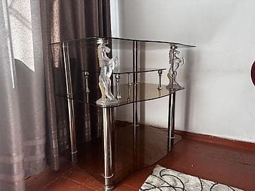 кресло стол: Тумба и подставка для телевизора, Напольная, Стекло, цвет - Серый — 1