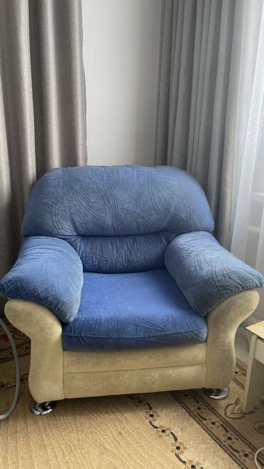 кресло диван икеа: Зал үчүн гарнитур, Колдонулган, Диван, Кресло, Кездеме, Өзү алып кетүү, түсү - Көк — 2