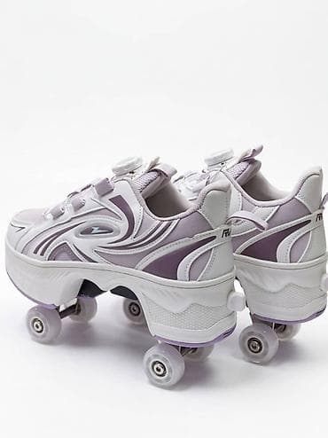 ролик обувь: Кроссовки-ролики 2-в-1, лиловые/белые - Трансформируются из обычных — 5