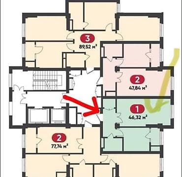 art square: 1 комната, 46 м², Элитка, 9 этаж, Готовая ПСО (под самоотделку) — 3