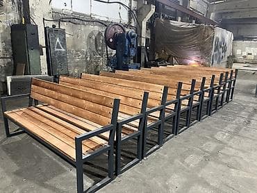 Скамейка Металл, Со спинкой, Без крыши