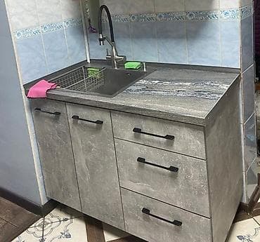 тумбочка с мойкой на кухню: Тумба для кухни, Б/у, С мойкой, Напольная, цвет - Серый — 1