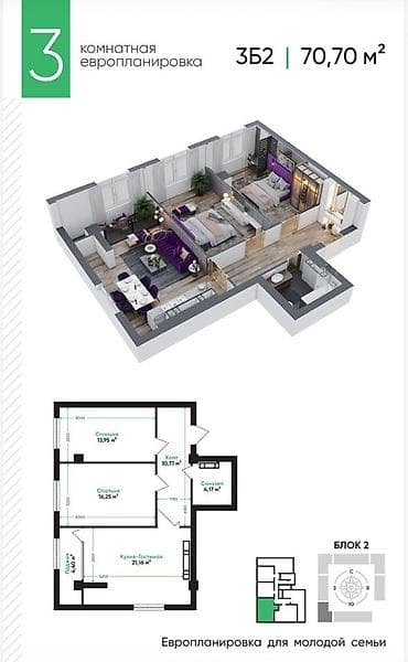 pro group: 2 комнаты, 70 м², Элитка, 11 этаж, Готовая ПСО (под самоотделку) — 1