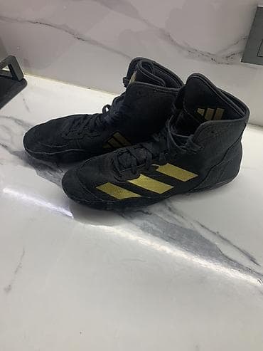Борцовки Adidas Adizero черные с золотыми полосами. - Высокий силуэт
