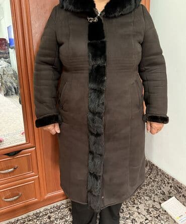 Дубленка, Классическая модель, По колено, С капюшоном