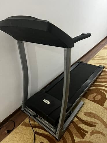 тренажер для ног домашний: Беговая дорожка черного цвета с серебристой рамой. Оснащена дисплеем — 1