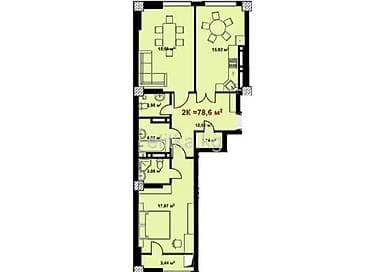 1 комната, 78 м², Кок-Жар мкр Элитка, 10 этаж, ПСО (под самоотделку) — 2