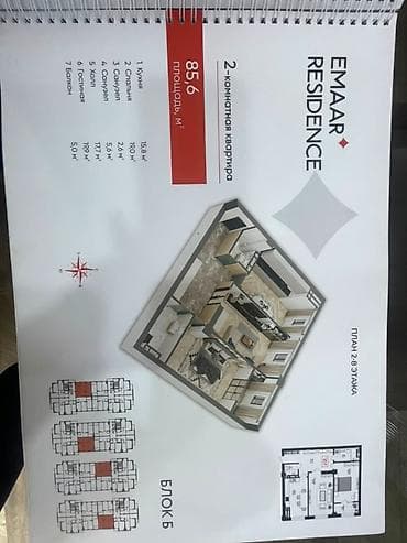 osh flat: 2 комнаты, 85 м², Пишпек Элитка, 11 этаж, ПСО (под самоотделку) — 3