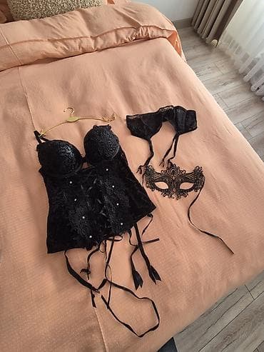 футболка с шортами: Комплект, Стринги, Бархат, С кружевом — 3