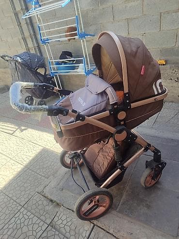 Коляски: Универсальная детская коляска Ining Baby в коричнево-бежевой — 3