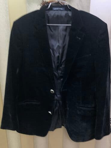 винтажные одежды: Пиджак мужской 46 размера велюр черный в хорошем состоянии — 1