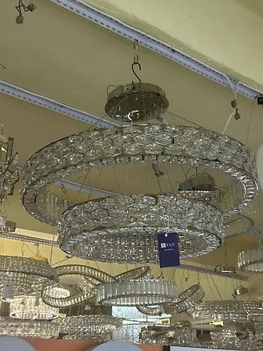 Люстры: Подвесная светодиодная люстра с кристаллами, трехкольцевая - — 1