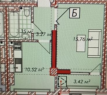 pro group: 1 комната, 36 м², Асанбай мкр Элитка, 7 этаж, ПСО (под самоотделку) — 2