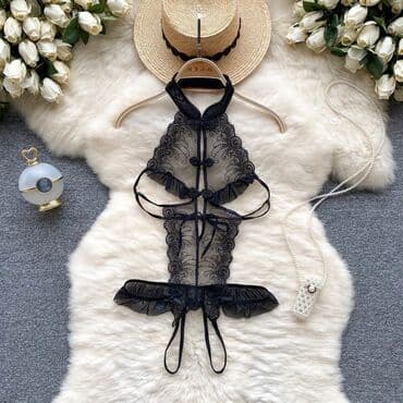 оборудование для нижнего белья: Женское кружевное боди из прозрачного тюля - Модель: монокини с — 2