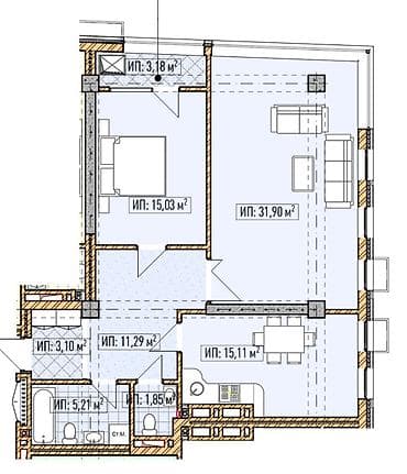 127: 2 комнаты, 86 м², Асанбай мкр Элитка, 7 этаж, ПСО (под самоотделку) — 1