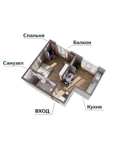 1 комната, 33 м², 107 серия, 2 этаж — 7