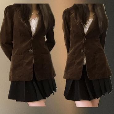 Женский коричневый пиджак из вельвета Размер: М (похоже на S) длина