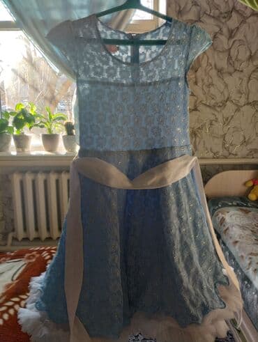 платья леопардовая: Детское платье, цвет - Голубой, Б/у — 1