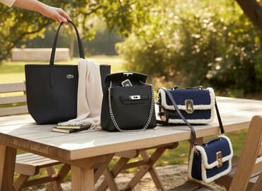 золотая цепока с бриллиантов кулоном: Набор женских сумок (3 модели) 1) Lacoste шопер: - Цвет: черный - — 1