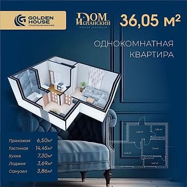 мини кредит: 1 комната, 36 м², Кулатов мкр., Элитка, 3 этаж, ПСО (под самоотделку) — 3