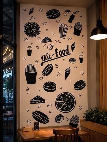 шоколадный сироп: Рисунок стены для кафе и фастфуда «ai-food»

- График:24/7 — 4