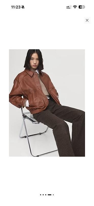 бомбео: Кожаная куртка-бомбер женская, цвет тёплый коньячный коричневый. - — 1